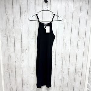French Connection Dress Women Sz 4 Black Ribbed Sleeveless Spaghetti Strap Midi